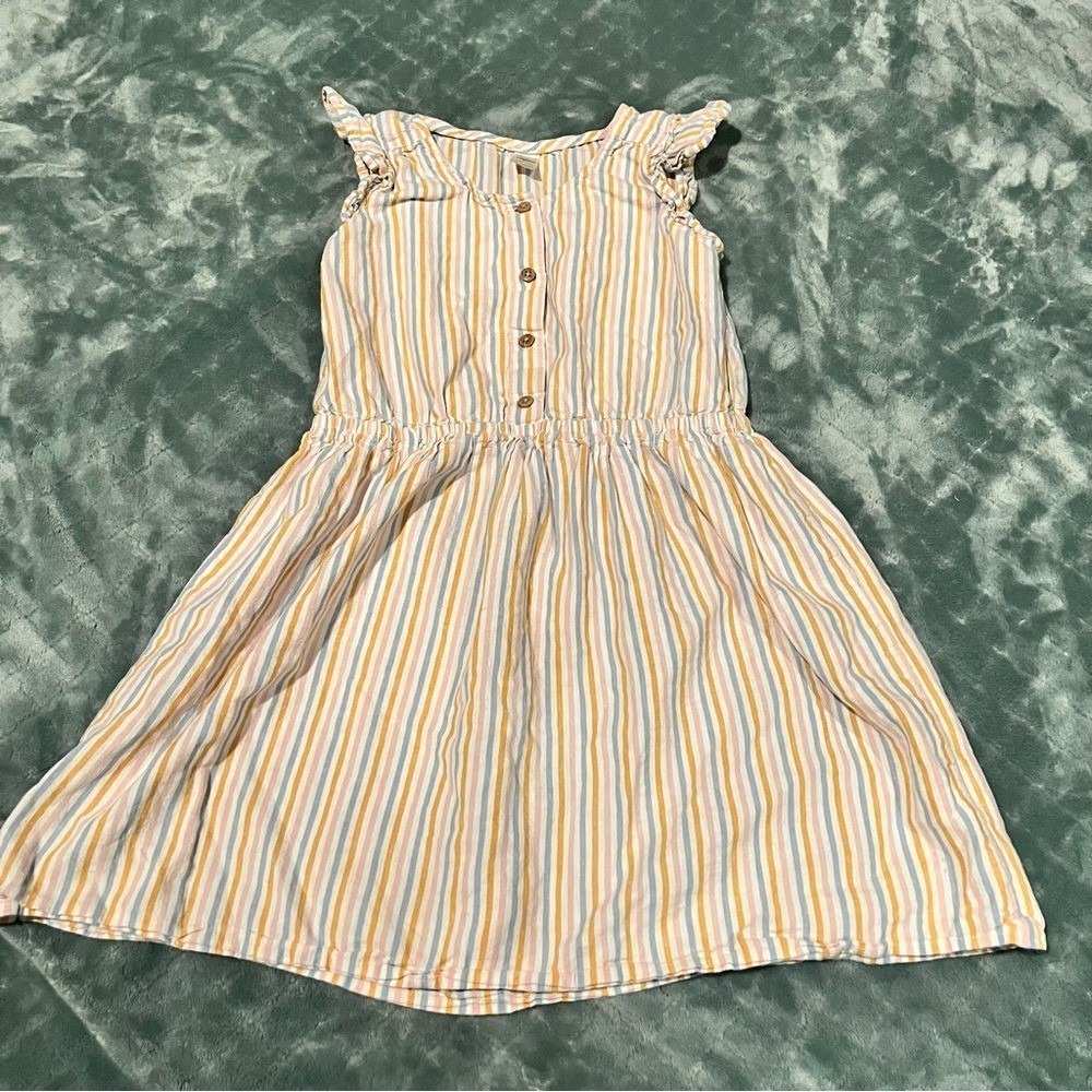 OshKosh B'gosh Girl's Multicolor Striped cotton linen blend Dress 10
